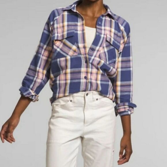 The North Face Tops - THE NORTH FACE BLUE/PURPLE PINK & YELLOW FLANNEL CAMP SHIRT SIZE MEDIUM